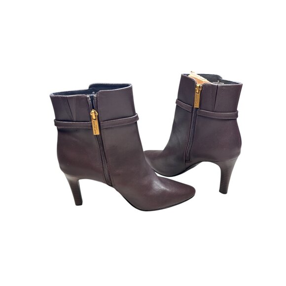 Kurt Geiger London Braxton Lock Bootie US 8.5 EU39 Stiletto Heel Preppy Brown Le - Picture 4 of 8